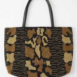 Vintage Christiana Beaded Leopard-Print Tote Bag in Black and Brown